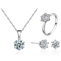 

Free shipping Simple six-jaw zircon set Earrings necklace ring three-piece small fresh jewelry set