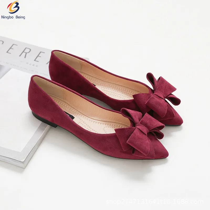 

High quality big size 41-43 pointy toe with bows fall shoes women women flats shoes wholesale ladies shoes