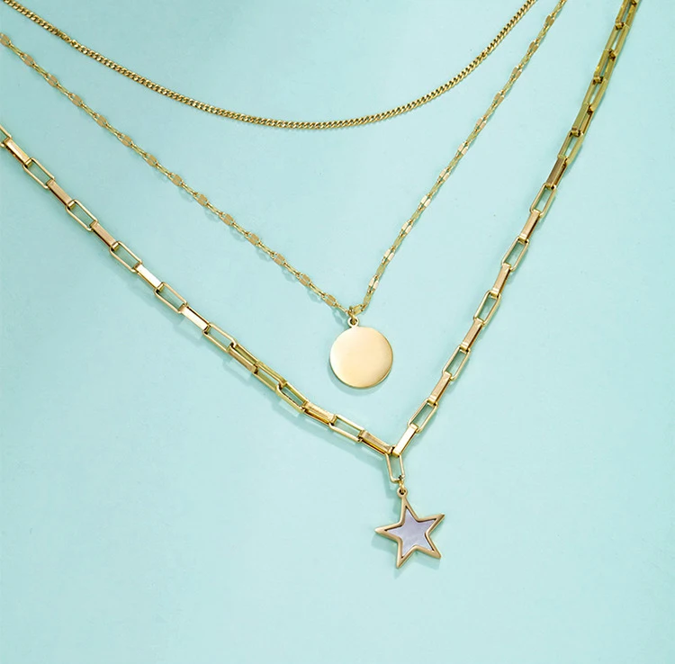 

TTM-N131 Xuping fashion design Star and moon shape pendant necklace 14k gold color stainless steel women necklace