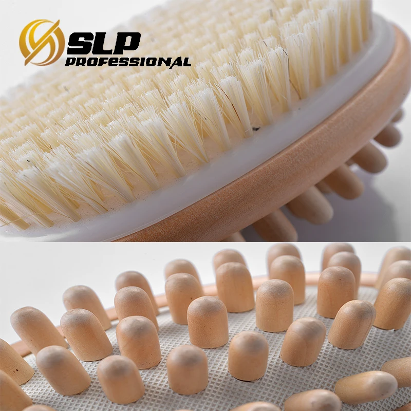 
Double Side Massage Bristle short Wooden Handle Bath Brush Spa Shower Body Cleaning Scrubber 