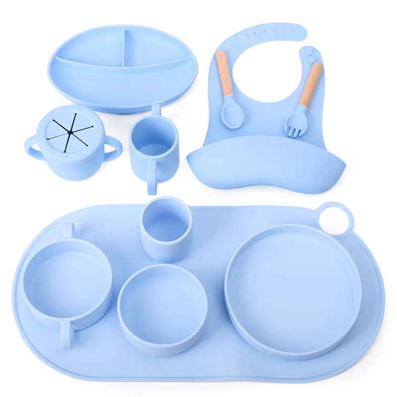 

Wholesale Bpa Free Baby Mat Feeder Cup Eco Kids Divider Spoon Silicon Dishes Feeding Set For Baby Suction Bowl Silicone Plate