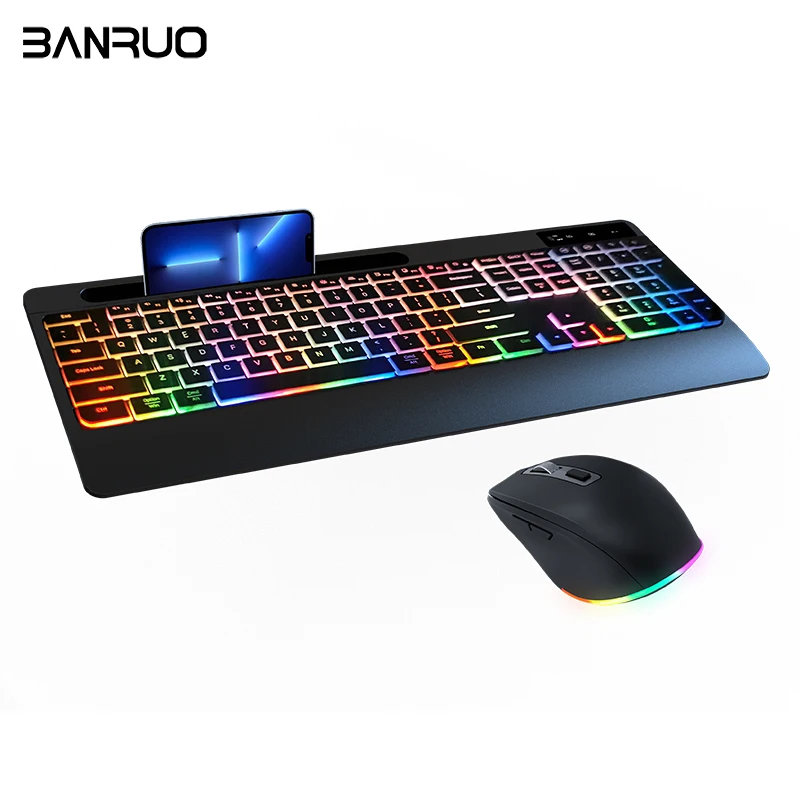 

COUSO Hot Selling 109 keys RGB Backlight Wireless Dual-mode BT Gaming Office Rechargeable Keyboard and Mouse Type C for Laptop/P