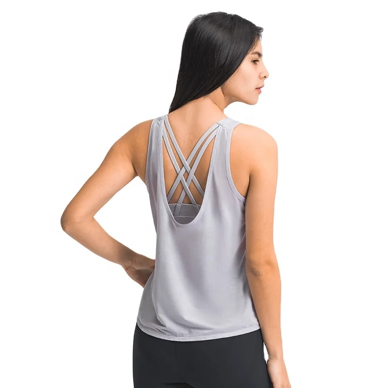 

Ladies loose yoga vest running sportswear gym U-shaped blouse two-in-one cross beauty back sports bra vest, Picture color/custom color