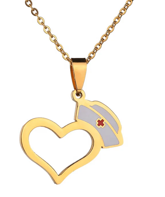 

Heart shape stainless steel medical necklace doctor nurse pendant necklace for Nurse's day