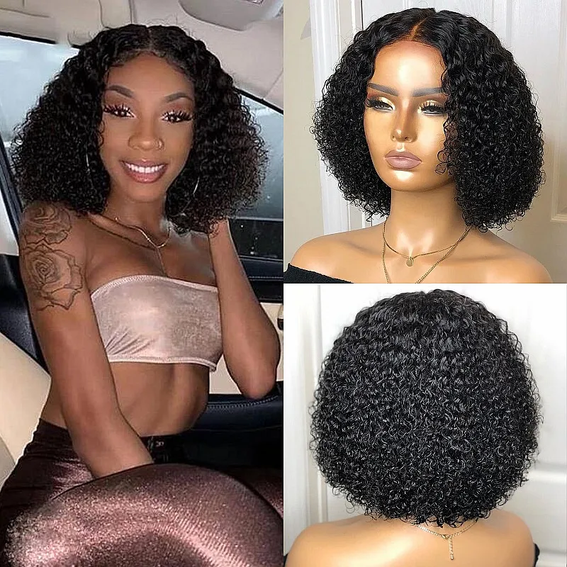 

Wholesale Price Afro Yaki Hair Synthetic Kinky Curly Bob Wig Women Black Short Hd Transparent Lace Front Wig