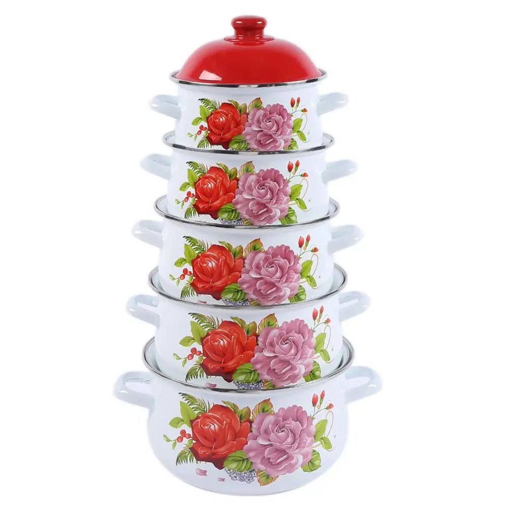 

806HED Red color Enamel casserole cookware sets cooking hot pot tools for kitchenware accessories, White