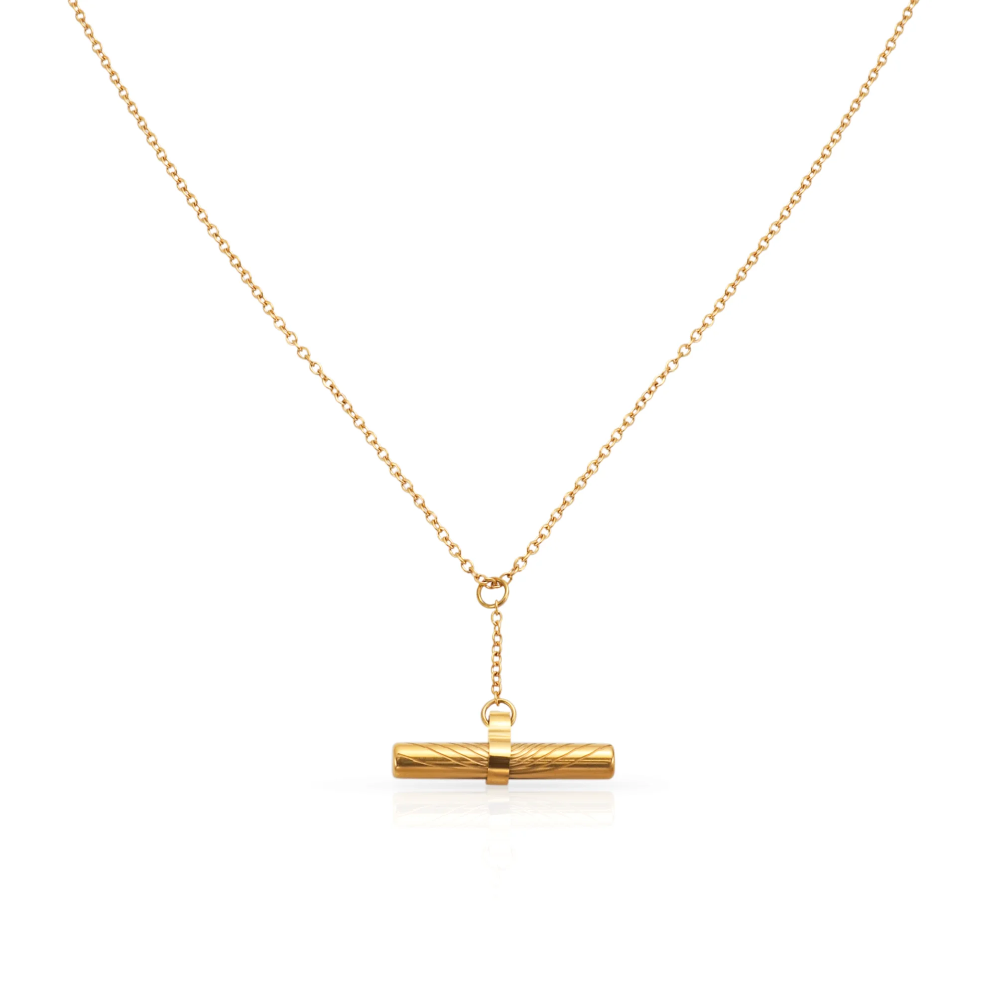 

Chris April 316L stainless steel 18k PVD gold plated anti-tarnish minimalist balance beam pendant necklaces