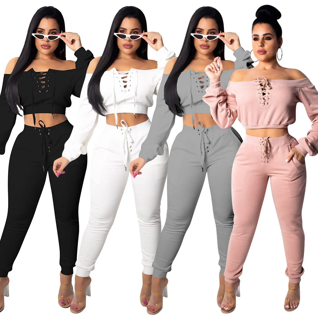 

Two piece set women clothing stacked pants plus size sexy women clothing