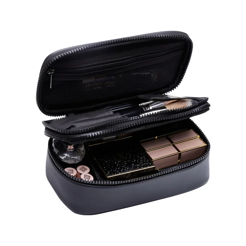 

Rownyeon Stock Custom Black PU Leather Private Label Men Cosmetic Makeup Bag