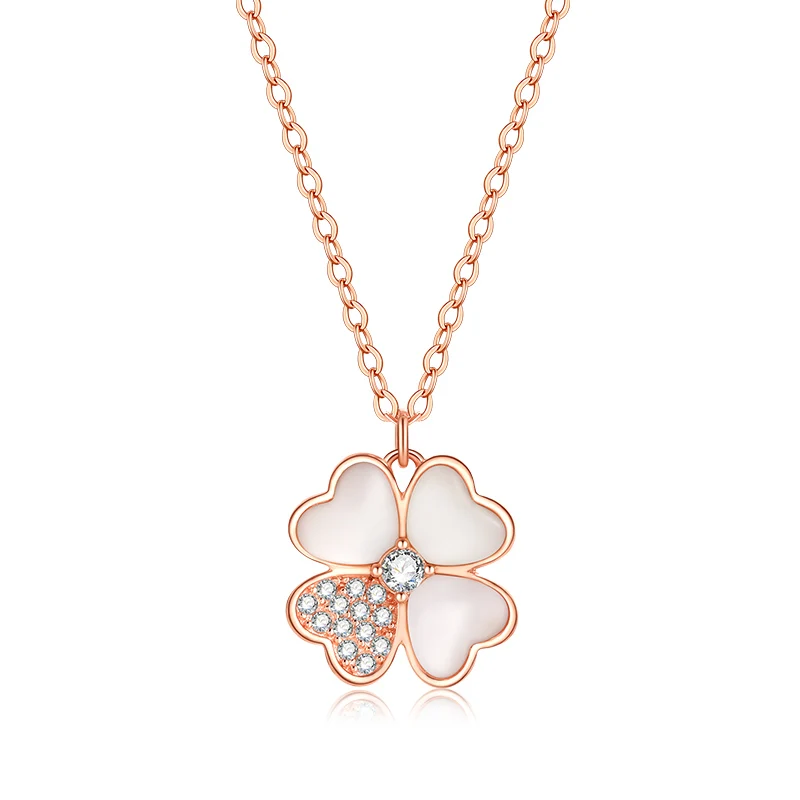 

OEM&ODM Lucky Clover Spring 925 Sterling Silver Dainty Necklaces Jewelry 18K Rose Gold Plated Trendy Necklace 2022