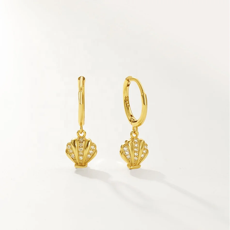 

nagosa dainty jewelry 18k gold vermeil 925 sterling silver cubic zirconia sea shell dangle earrings for women
