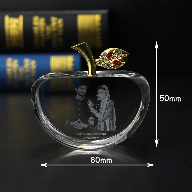 原始婚礼情人节纪念品周年纪念礼物3d激光雕刻水晶苹果