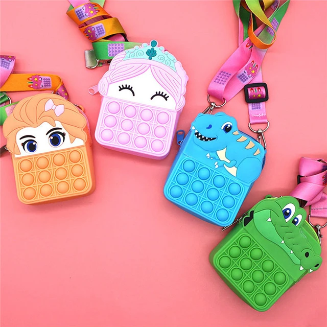 

J402 Wholesale Bpa Free Mini Cute Animal Silicone Push Bubble Fidget Wallet Bag For Kids, Stock or customized