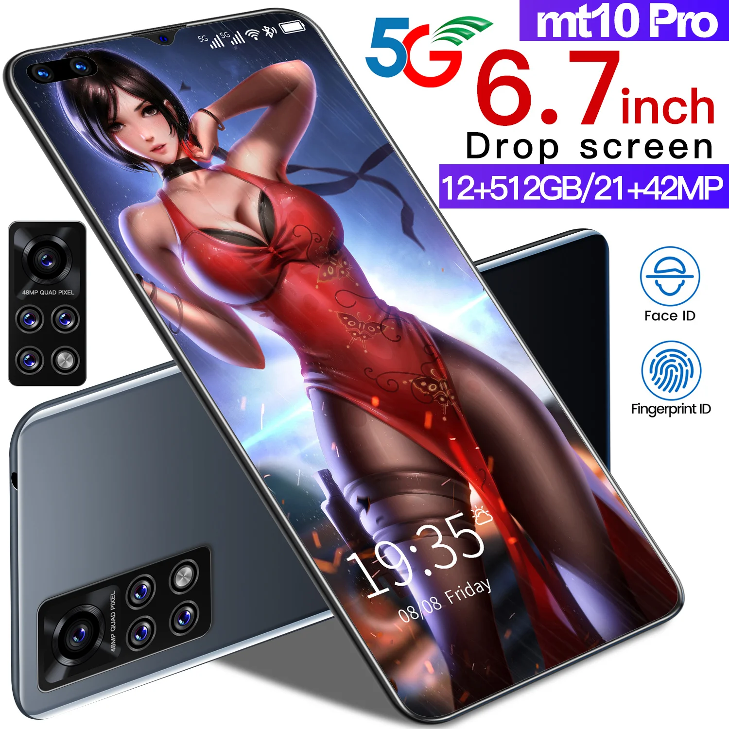 

online shopping MT10 pro 6.7inch HD water drop screen phone 5600mAh battery Androidphone RAM12GB+ROM512GB smartphone, Black, white, gray