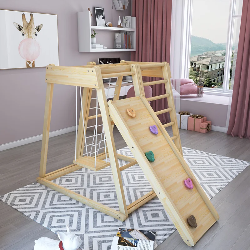 

Indoor kids playground of solid wood Large climbing frame Montessori toys, Natural