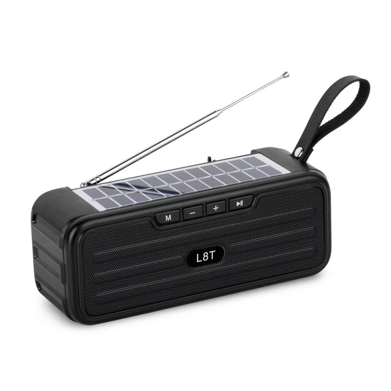 

New L8T Portable Outdoor Wireless Blue-tooth Solar Speaker TF/USB/FM/AUX/Solar Energy Power Supply, Black, gray, gold