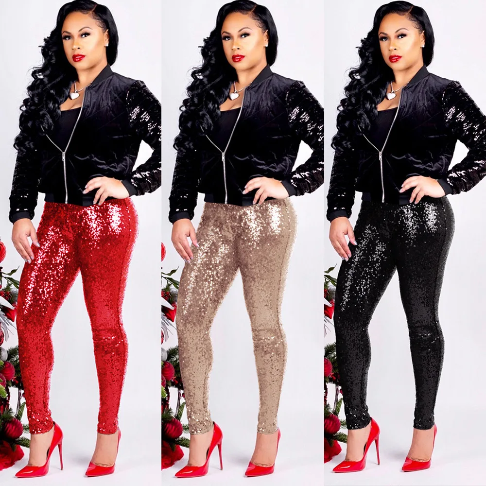 MOQ 1PC FC-K8684 Fashionable 2019 Spring Women night club Sequin Long Pants