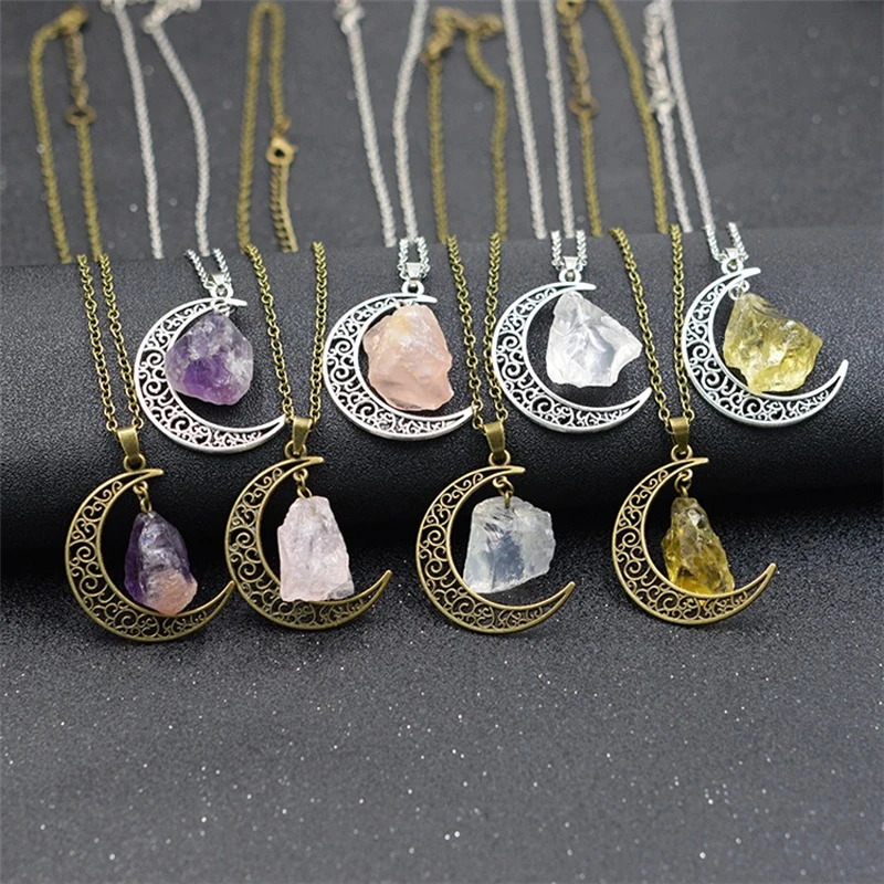 

New Fashion Moon Vintage Irregular Natural Stone Pendant Necklaces Necklace Multi Spar Quartz Crystals Jewelry