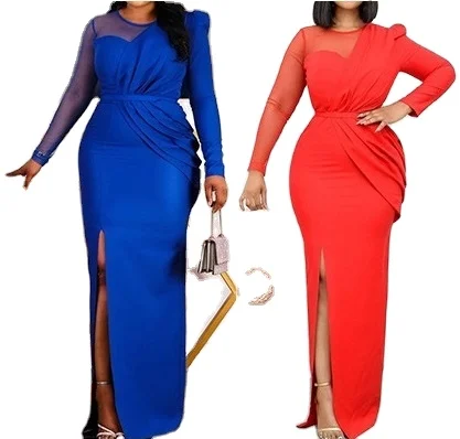 

Ladies Mesh Long Sleeve Elegant Dress 2022 Fall Winter Clothes Fashion Plus Size Women Clothing Maxi Dresses
