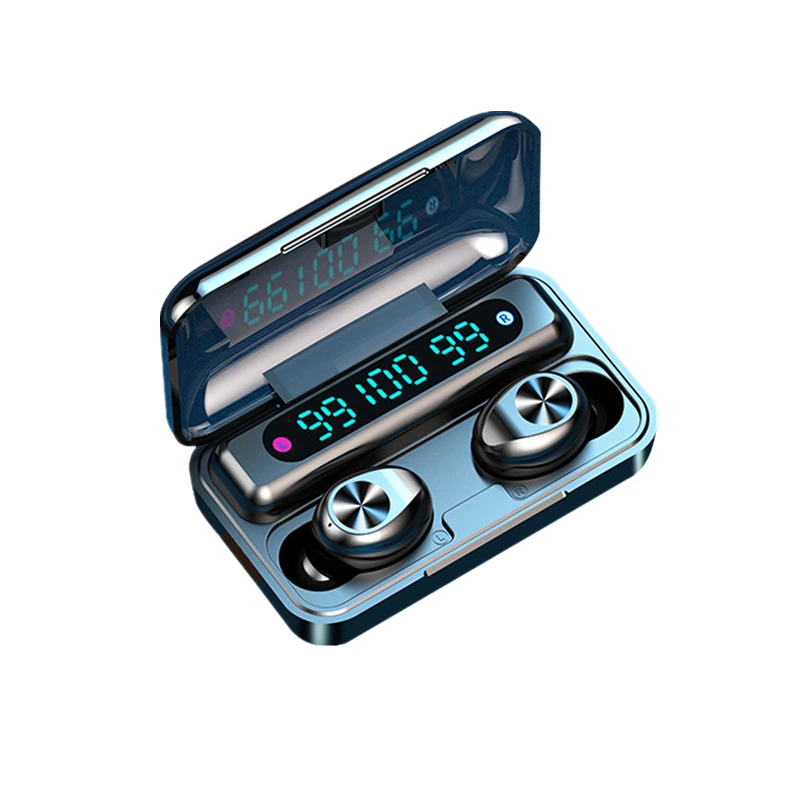 

F9-10 TWS Mini wireless earphone HIFI earbuds Touch control BT5.0 Stereo LED Digital Display Waterproof Sport Headphone, Black white