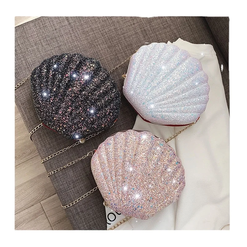 

Wholesale Cute Phone Money Pouch Chain Crossbody Bags custom handbag Sequins Small women shell handbag shoulder bag, Picture