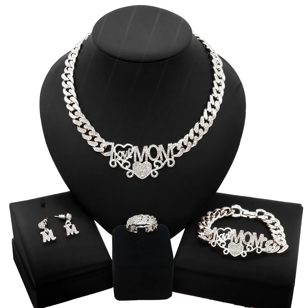 

Yulaili Mother's Love I Love You Hug And Kiss Jewelry Sets Wedding Costume Xoxo Cuban Chain Necklace Set Mother's Day Gift Z0037