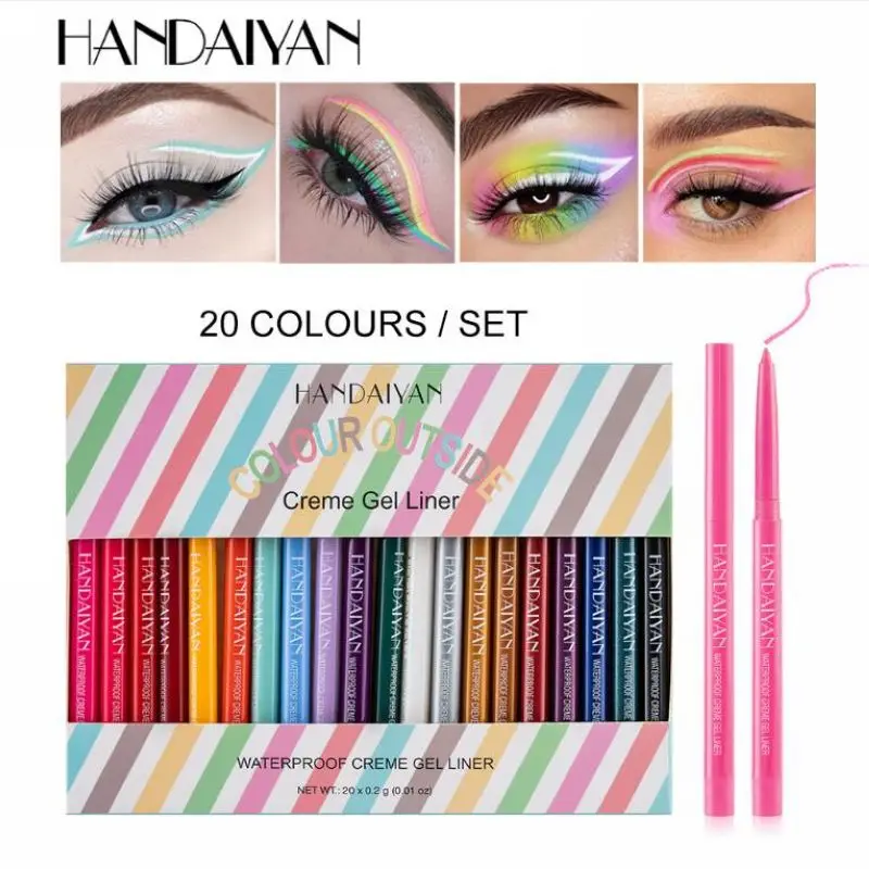 

HANDAIYAN 20 Colors/lot Gel Eyeliner Pencil Kit Makeup Colored Eye Liner Cream Pen Easy to Wear Waterproof White Yellow Cosmetic