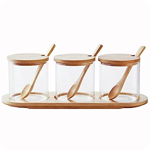 Glass Spice Jar Kitchen Seasoning Jar Set  With Lid Salt and Pepper Containers Food Storage Box With Spoons