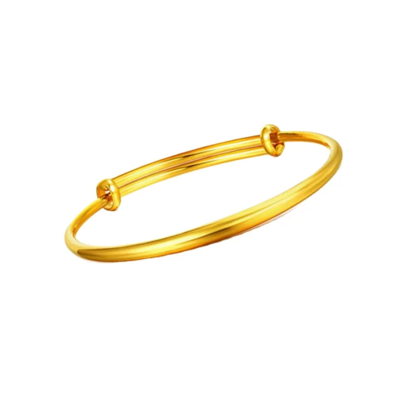 

Vietnamese Sand Gold Gold Simple Round Stem Aperture Bracelet Copper Plated 24K Gold Smooth Round Belly Push And Pull