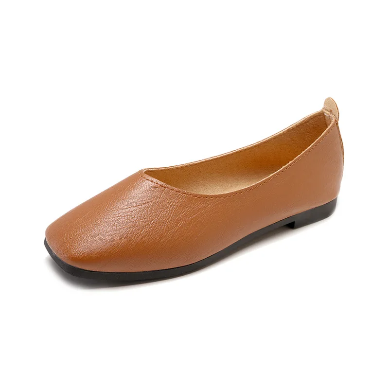 

Dropshipping Simple Ladies Casual Shoes Solid Color Square Toe Leather Lightweight Ladies Loafers