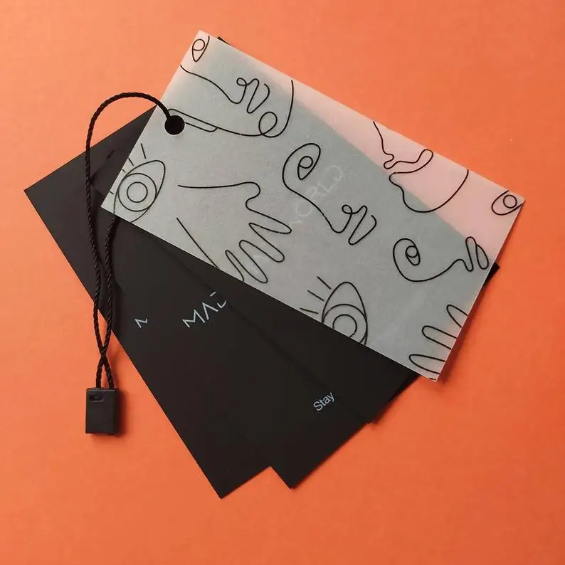 

Hot sale Fashion 3 Layers Black Price hang tags for clothes  Printed Logo Swing Label