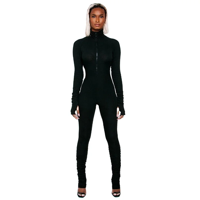 

Amazon New Style Winter Sexy Bodycon Workout Long Sleeve Stacked One Piece Jumpsuit For Women, Multi color