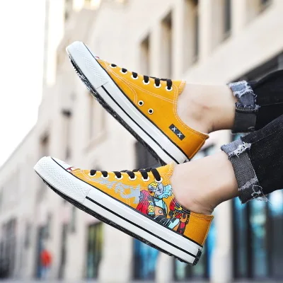 

High-end canvas Multiple styles Shoe European American Trend Personality Hand-painted Doodle Casual Cloth shoes, Black/yellow/lvory/red