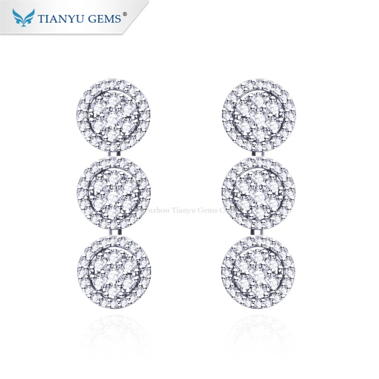 

Tianyu gems luxury fashion earring white gold full setting moissanite diamonds earrings for girls