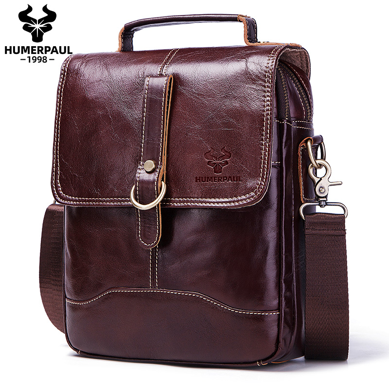 

HUMERPAUL Fashion Man Bag Zipper Men Small Bag Shoulder Mini Personal Genuine Leather Cross Body Bag, Brown/coffee