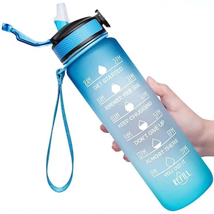 

Outdoor Sports Gradient Color Tritan BPA Free Water Bottle with Times to Drink, Customized color acceptable