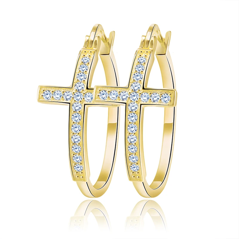 

RINNTIN OE142 Women Fashion Jewelry Wholesale Gold Plated Cross Hoop Earrings
