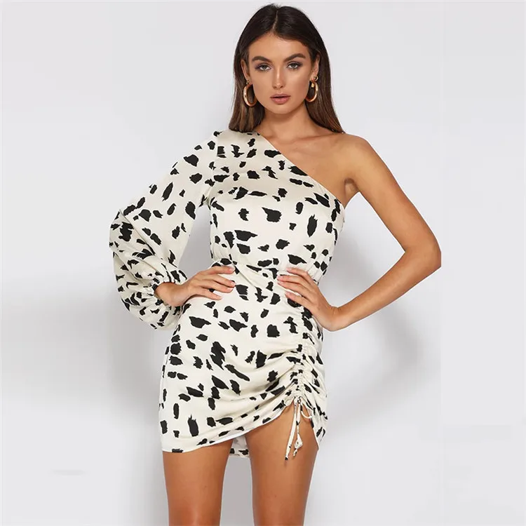 

2021 One Shoulder Print Dress Women's Sexy Streetwear Mini Dress