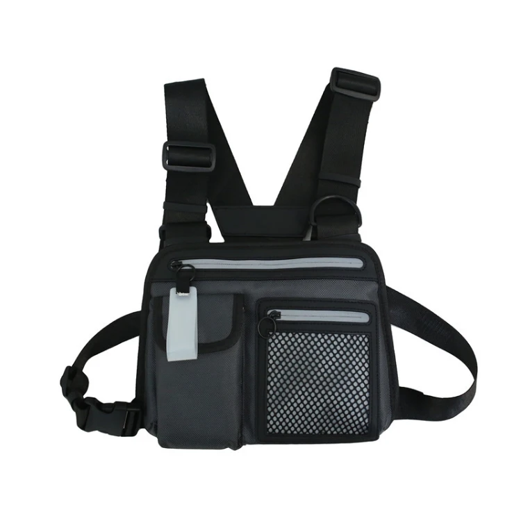 

Trendy Functional Vest bag Custom Logo Outdoor Sport Fanny Pack Tactical backpack, Black grey