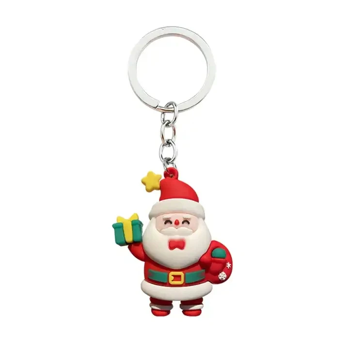 

Cartoon 3D Cute Santa Claus Snowman Design Rubber Keychain Pendant Bag Backpack Christmas Decoration Gift Keyring with Lanyard