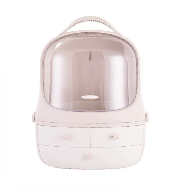 

Upgraded Design Portable Multifunctional Makeup Organizer Cosmetic Organizer Box with Lid, Light grey, pink