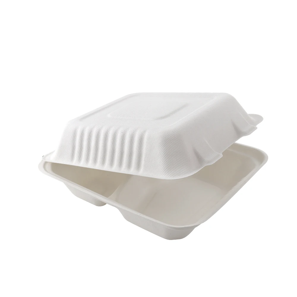 

Biodegradable Take Away Food Containers Clamshell 3 Compartment Disposable Lunch Box