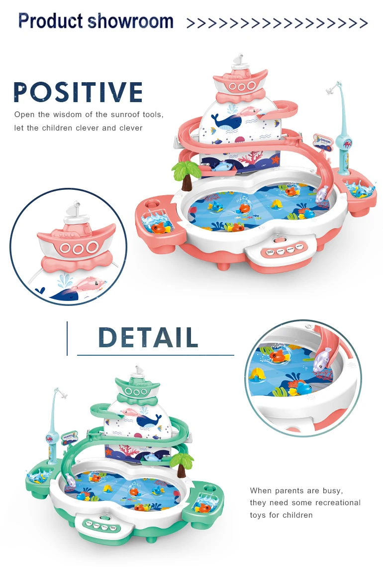 3 in 1 USB fishing games electric rotating music toy track plastic electric fishing table toy magnetic fishing pool toys game