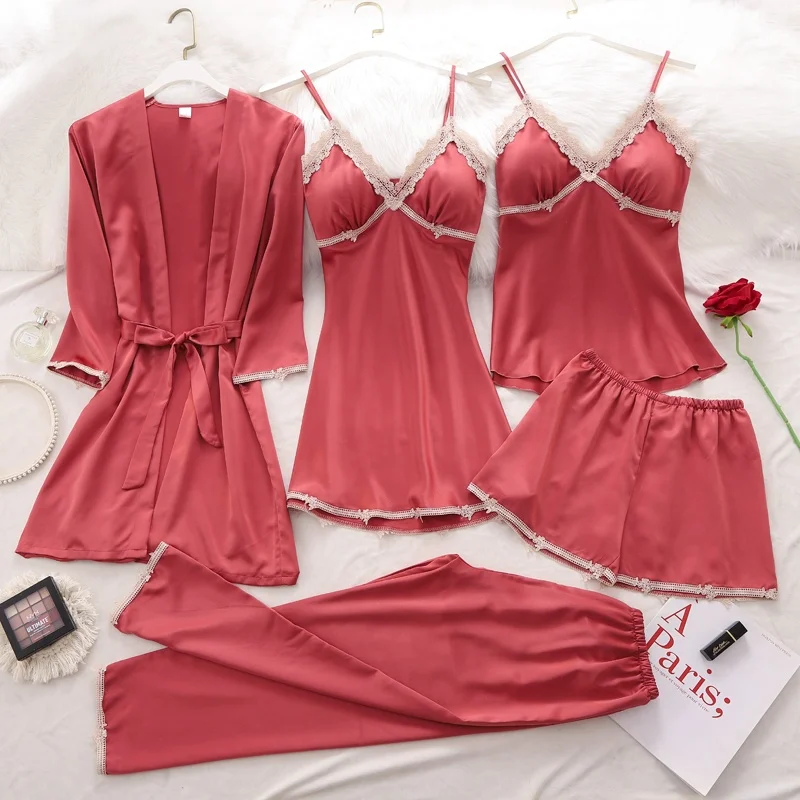 

2 piece silk pajama set clothing sleepwear,wholesales women summer pink luxury print silk pajama pyjamas