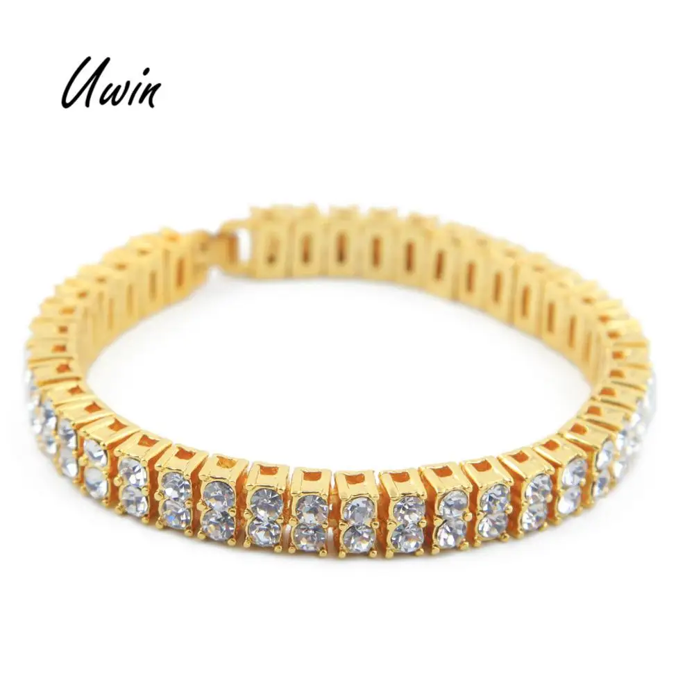 

Wholesale Zinc Alloy With Rhinestones 2 Row Tennis Chain Bracelet 8Inch Gold Trendy Silver Jewelry Hiphop Unisex Gifts, Silver / gold / black