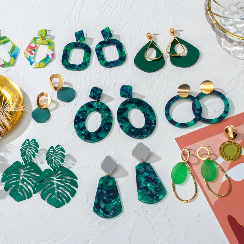 

New Korean Statement Earrings for women Green Cute Arcylic Geometric Dangle Drop Gold Earings Brincos 2020 Fashion Jewelry