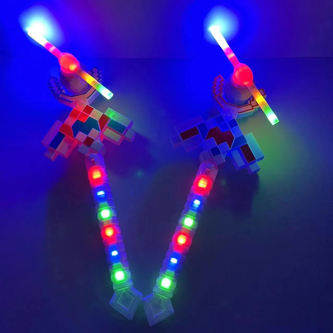 

New Arrival Kids Colorful Led Flashing Pixel Mosaic Light Up Music Spinning Windmill Toys