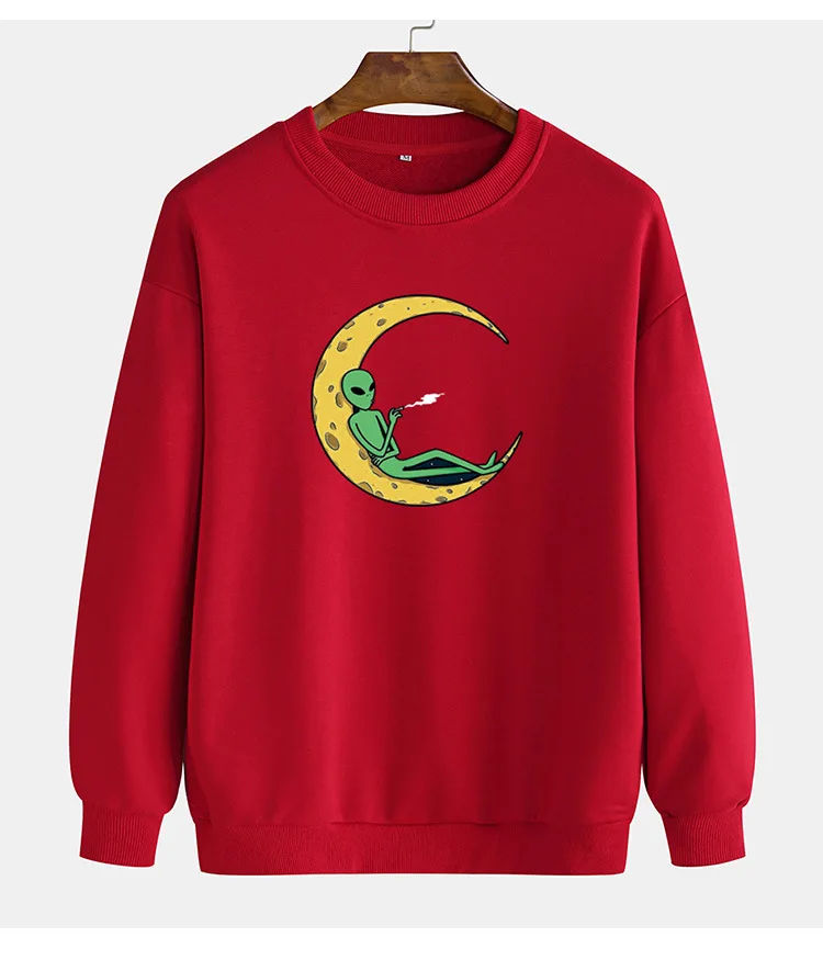 

Round neck long sleeve men's hoodie new arrival alien moon print knit top men's casual pullover male shirt