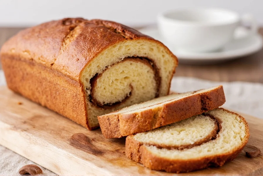 Perfectly sliced cinnamon swirl bread showing distinct spiral pattern with golden crust and soft interior