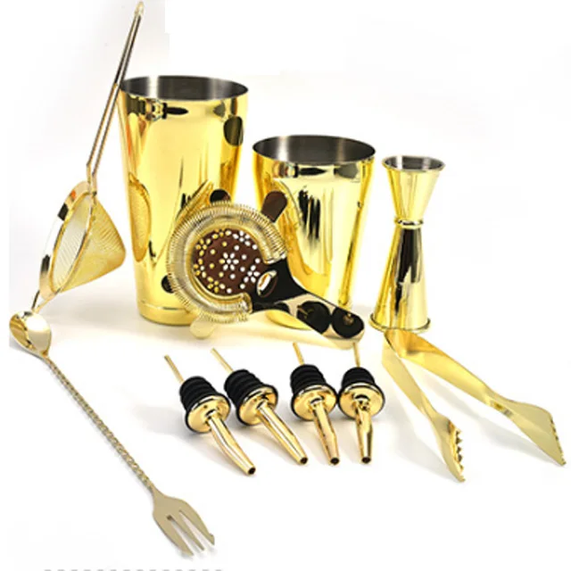 

11pcs Bar Sets Creative Stainless Steel Cocktail Shaker Luxury Copper Plated Boston Shaker Cocktail Bar Making Set, Silver/gold/rosegold/gunblack
